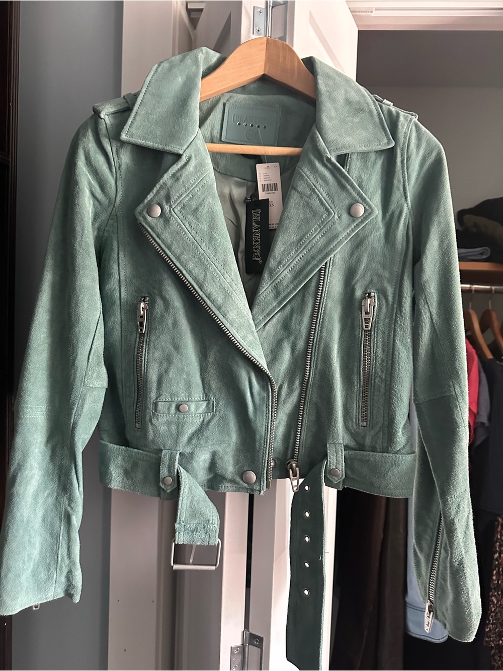 ANTHROPOLOGIE Blank NYC Sage Green Suede Moto Jacket